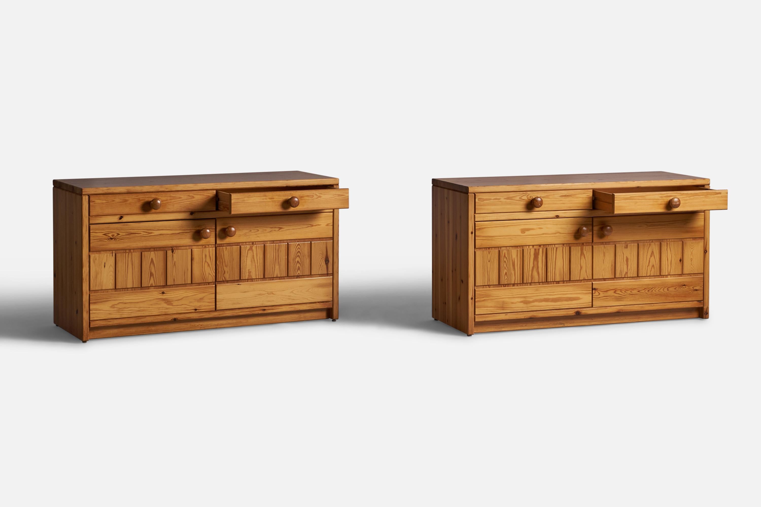 A pair of pine cabinets, designed and produced in Denmark, c. 1970s.