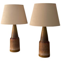 Danish Designer, Pair of Table Lamps, Glazed Stoneware, Denmark, 1960s