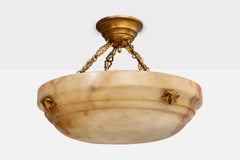 Danish Designer, Pendant Light, Alabaster, Brass, Denmark, 1920s