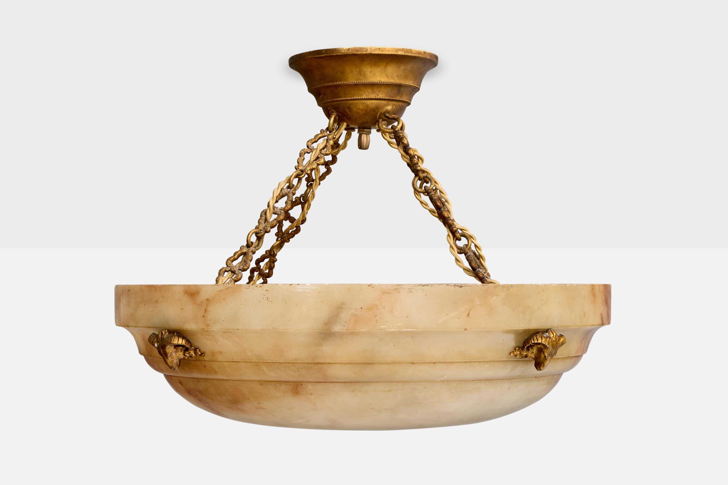 Danois Design/One, Design-Light, albâtre, laiton, Danemark, années 1920 en vente