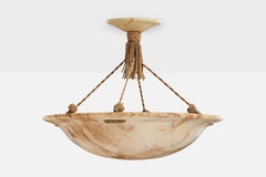 Dänischer Designer, Pendelleuchte, Alabaster, Seil, Messing, Dänemark, 1930er Jahre