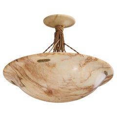 Dänischer Designer, Pendelleuchte, Alabaster, Seil, Messing, Dänemark, 1930er Jahre