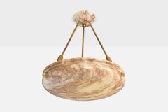 Danish Designer, Pendant Light, Alabaster, Rope, Brass, Denmark, 1930s