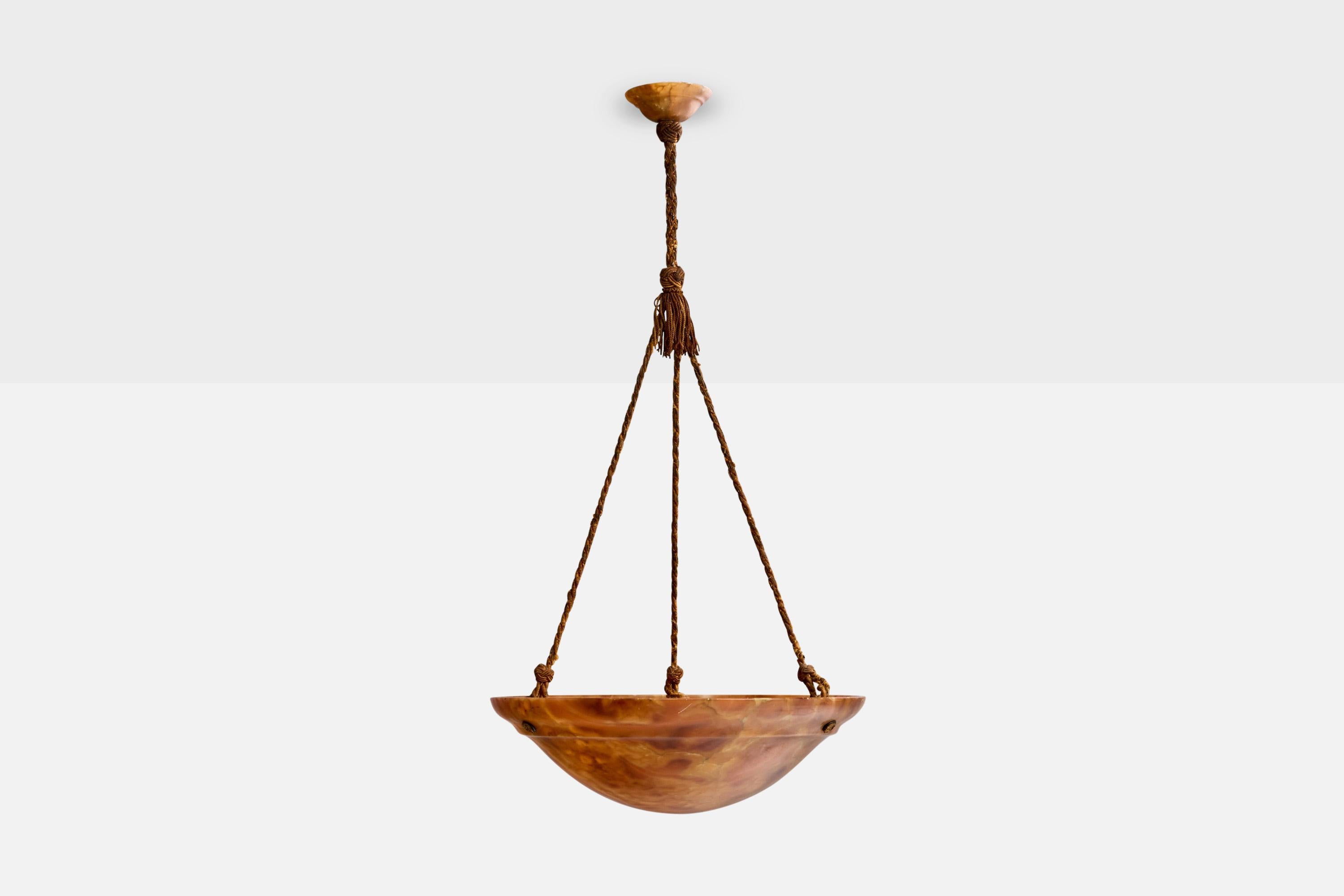 Scandinavo moderno Designer danese, lampada a sospensione, alabastro, corda, Danimarca, anni '30 in vendita