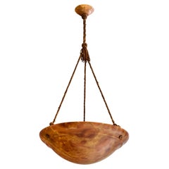 Danish Designer, Pendant Light, Alabaster, Rope, Denmark, 1930s