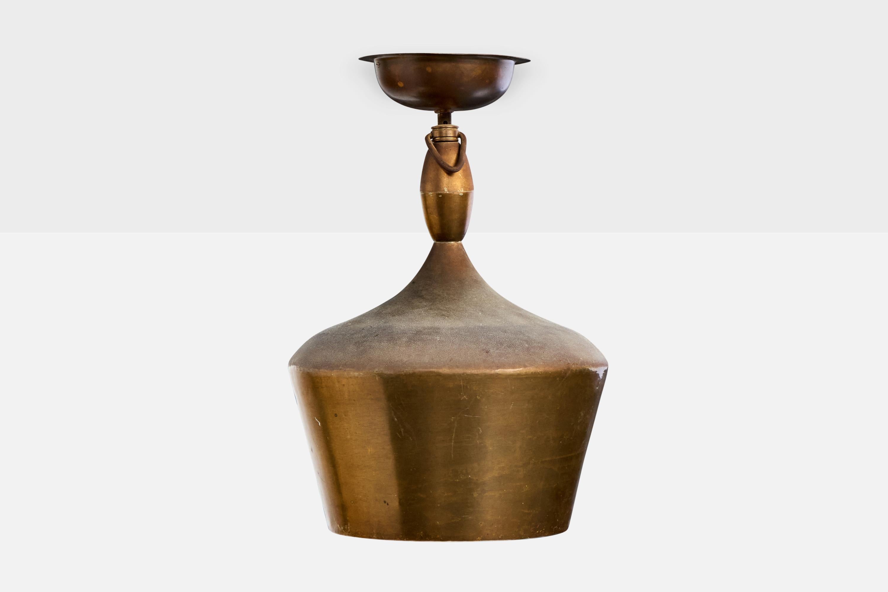 Mid-Century moderno Designer danese, lampada a sospensione, ottone, Danimarca, anni '50 in vendita