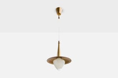 Danish Designer, Pendant Light, Brass, Glass, Denmark, 1950s