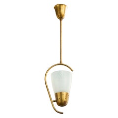 Danish Designer, Pendant Light, Brass, Glass, Denmark, 1950s