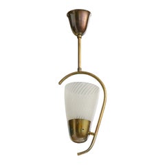 Danish Designer, Pendant Light, Brass, Glass, Denmark, 1950s
