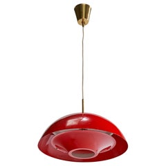 Danish Designer, Pendant Light, Brass, Metal, Denmark, 1950s