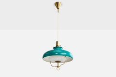 Danish Designer, Pendant Light, Brass, Metal, Glass, Denmark, 1950s