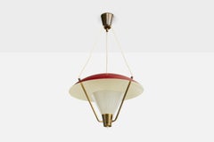 Danish Designer, Pendant Light, Brass, Metal, Glass, Denmark, 1950s