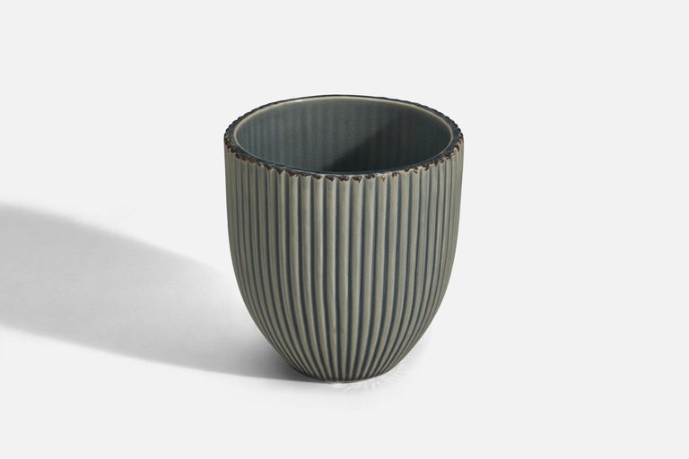 Scandinavian Modern Danish Designer, Pot or Vase, Grey Glazed Stoneware, Denmark, 1940s