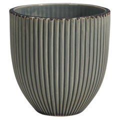 Dänische Designerin, Topf oder Vase, grau glasiertes Steingut, Dänemark, 1940er Jahre