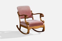 Danish Designer, Rocking Chair, Oak, Velvet, Denmark, 1940s