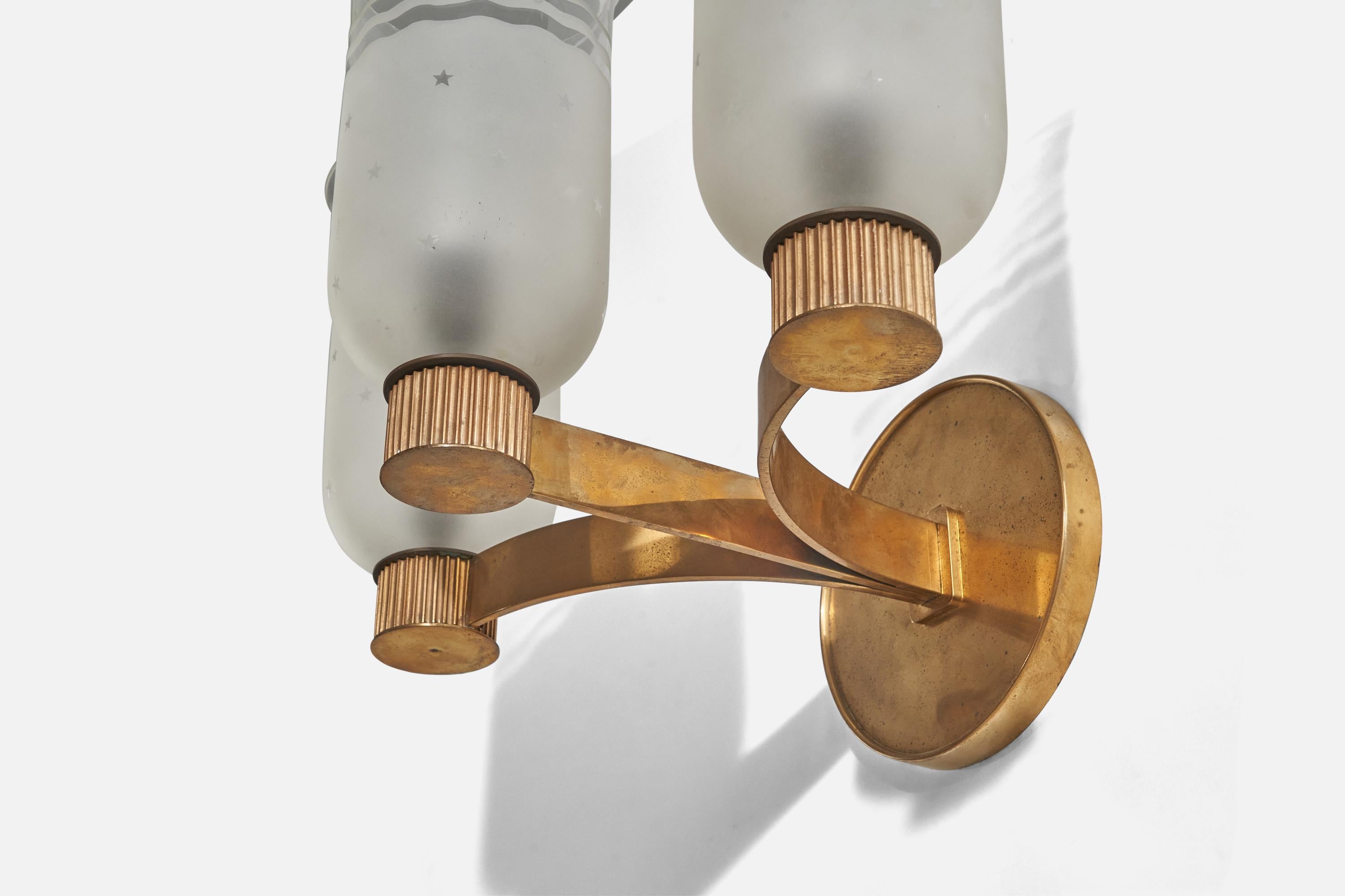 Scandinavian Modern Danish Designer, Sconce, Brass, Glass, Denmark, 1930s For Sale