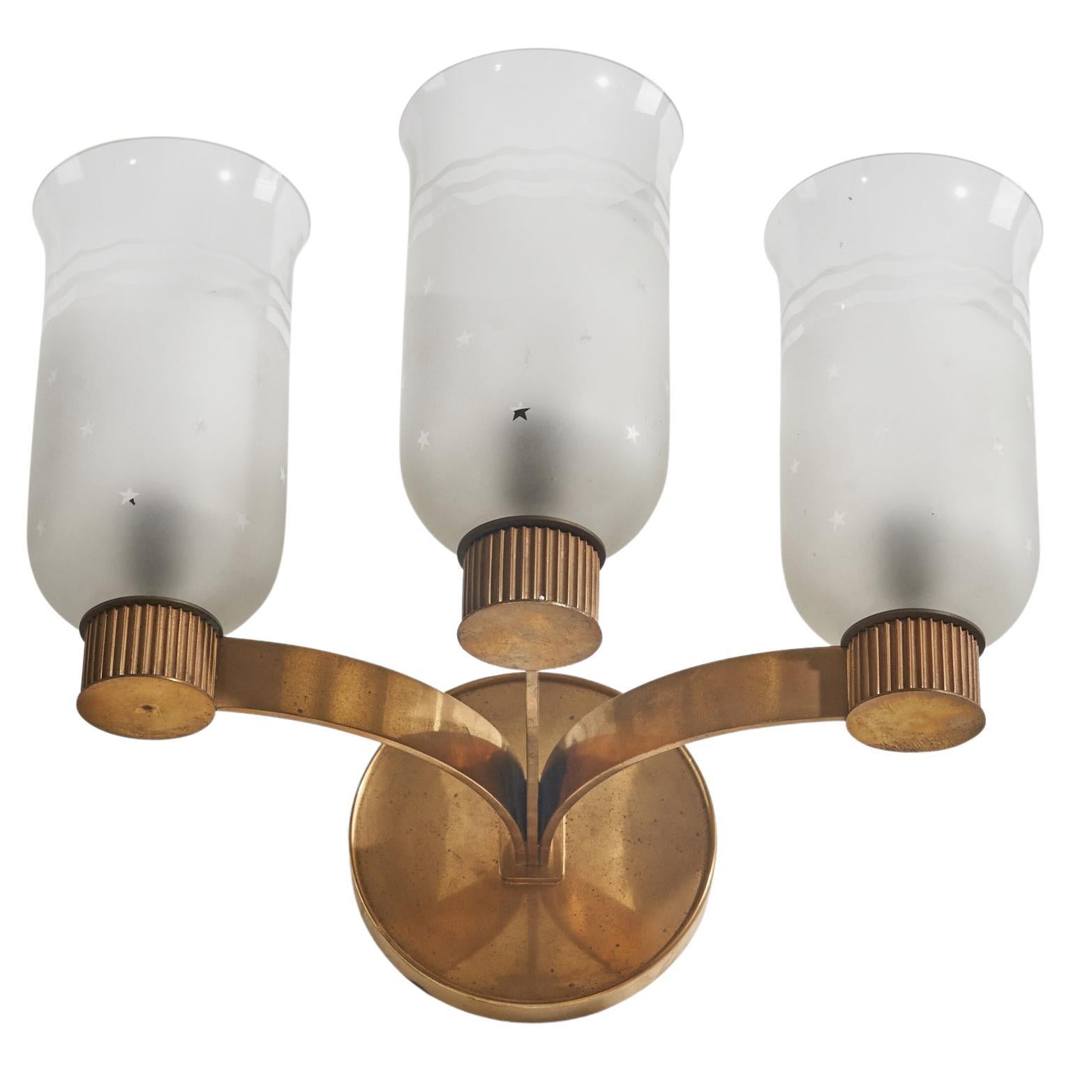 Danish Designer, Sconce, Brass, Glass, Denmark, 1930s