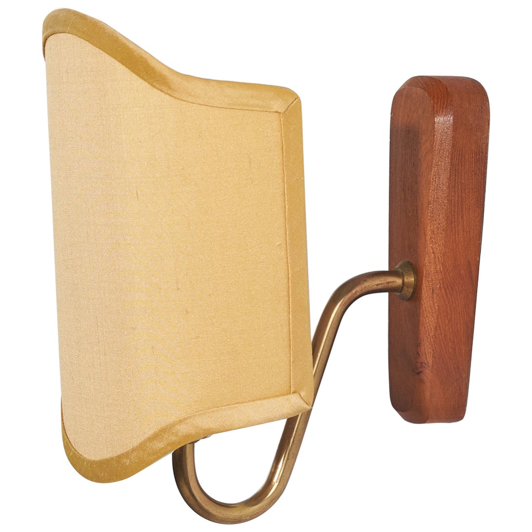 Sconcezza di design danese, ottone, teak, tessuto, Danimarca, anni '50