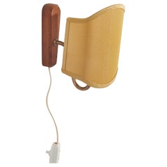 Danish Designer, Sconce, Brass, Teak, Fabric, Denmark, 1950s