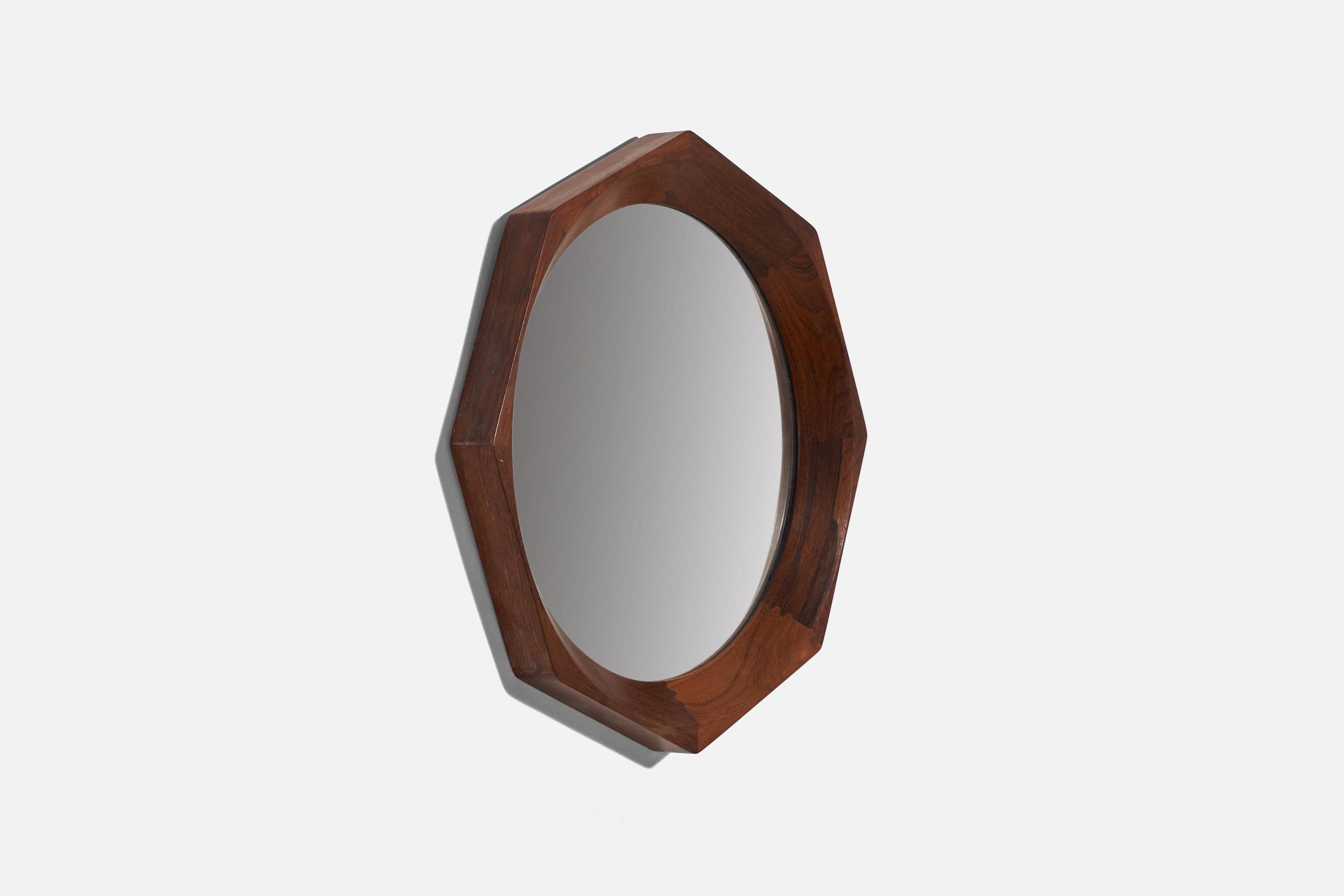 Danish Designer, Sculptural Wall Mirror, Rosewood, Mirror, Denmark, 1950s In Good Condition For Sale In High Point, NC