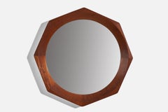 Retro Danish Designer, Sculptural Wall Mirror, Teak, Mirror, Denmark, 1950s