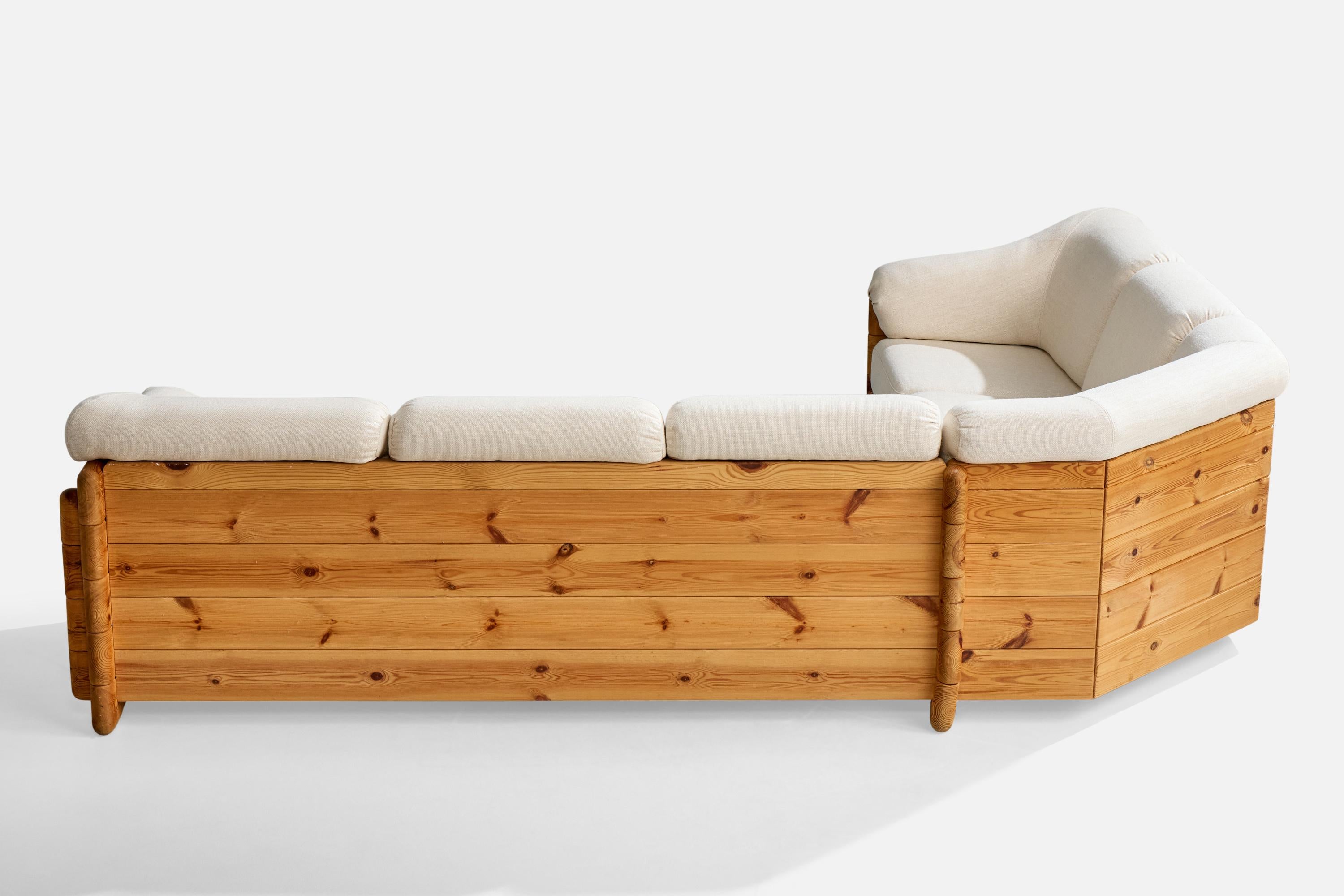 Diseñador danés, sofá seccional, pino, tela, Dinamarca, años 70 Danés en venta