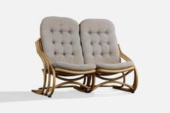 Danish Designer, Settee, Bamboo, Fabric, Denmark, 1980s
