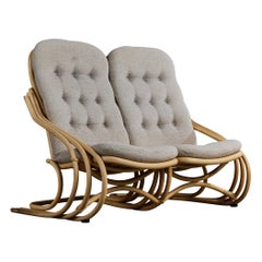 Danish Designer, Settee, Bamboo, Fabric, Denmark, 1980s