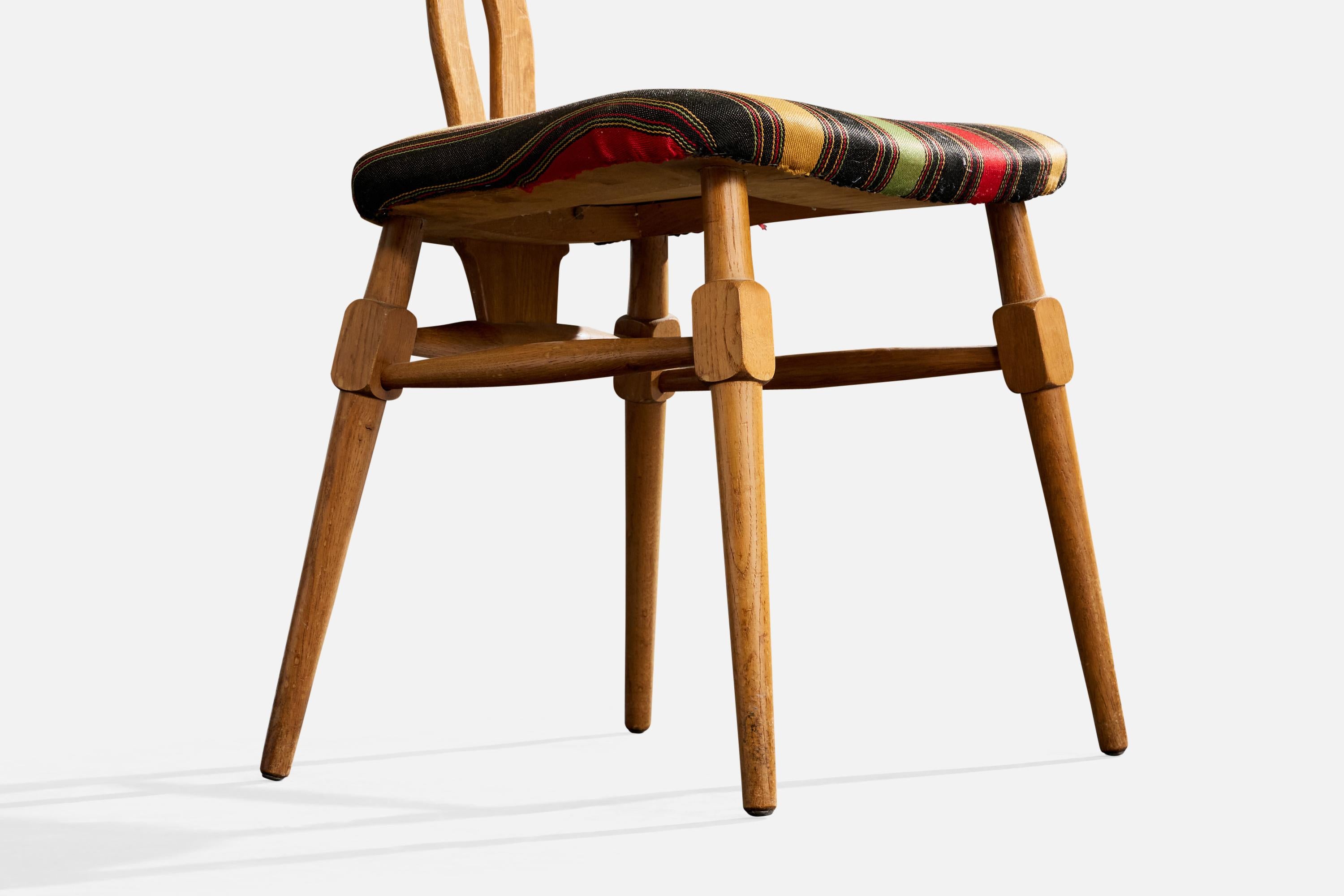 Danish Designer, Side Chair, Oak, Fabric, Denmark, 1950s im Angebot 2
