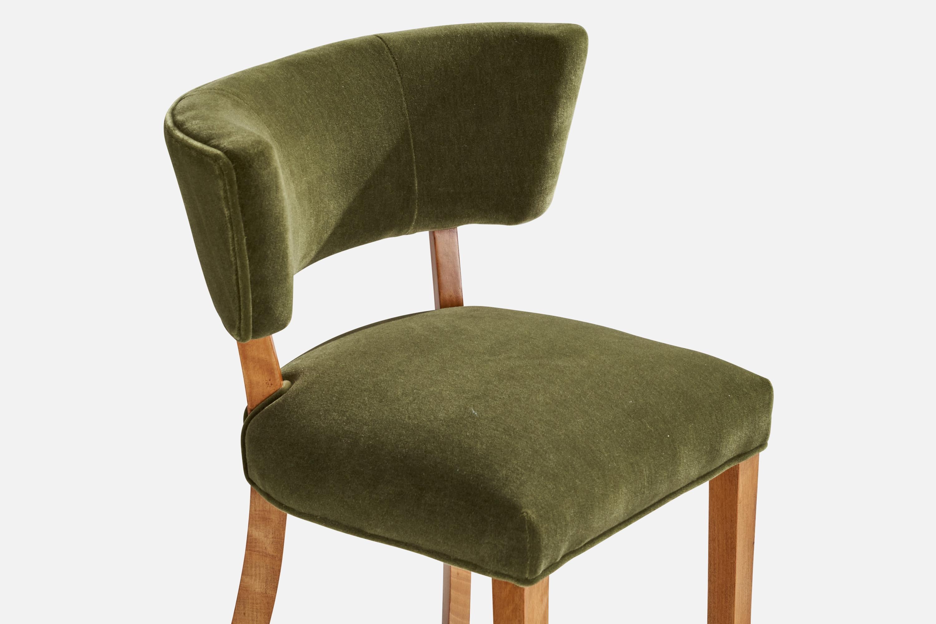 Danish Designer, Side Chair, Velvet, Beech, Denmark, 1930s For Sale 5