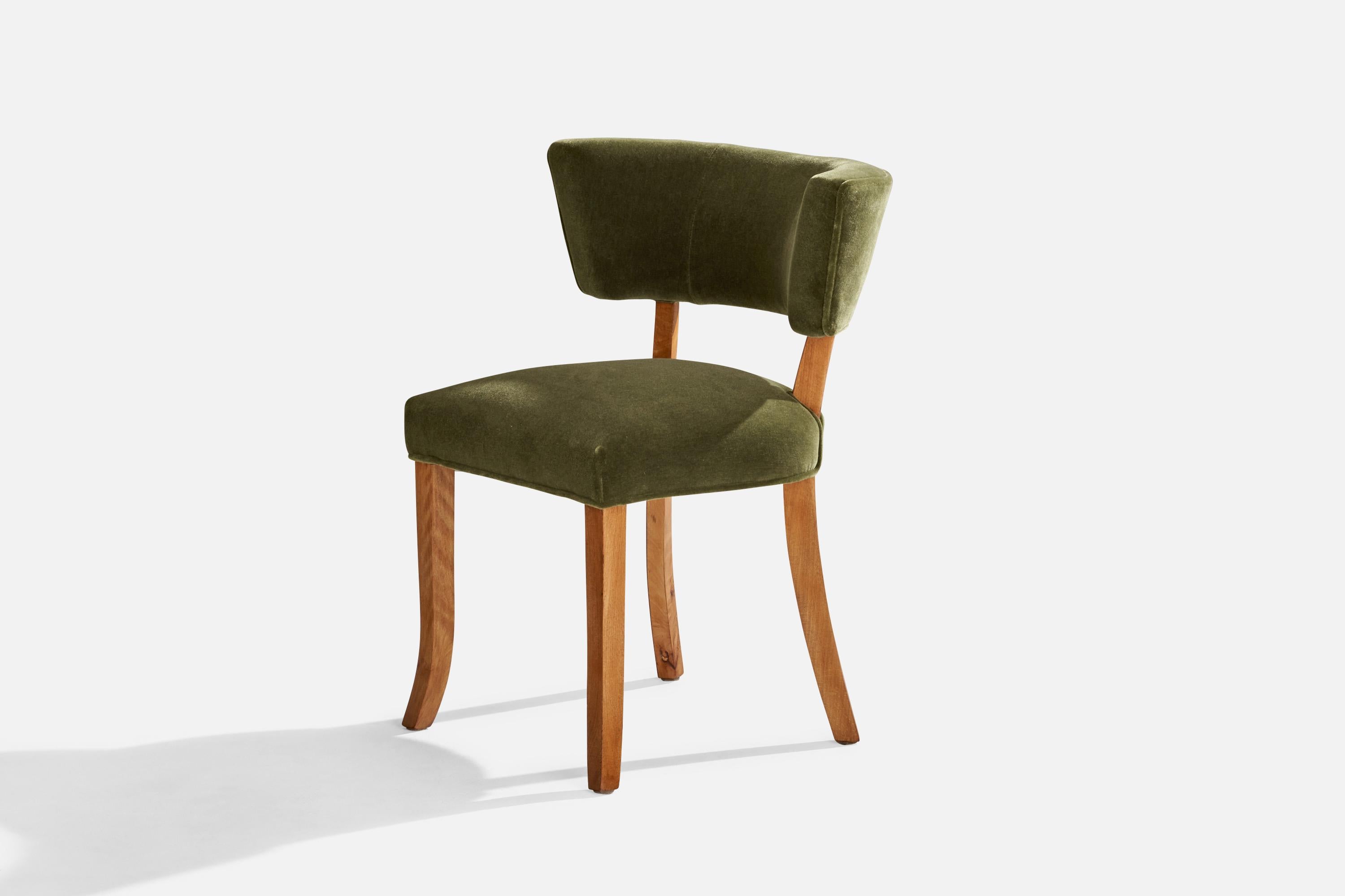 Danish Designer, Side Chair, Velvet, Beech, Denmark, 1930s In Good Condition For Sale In High Point, NC