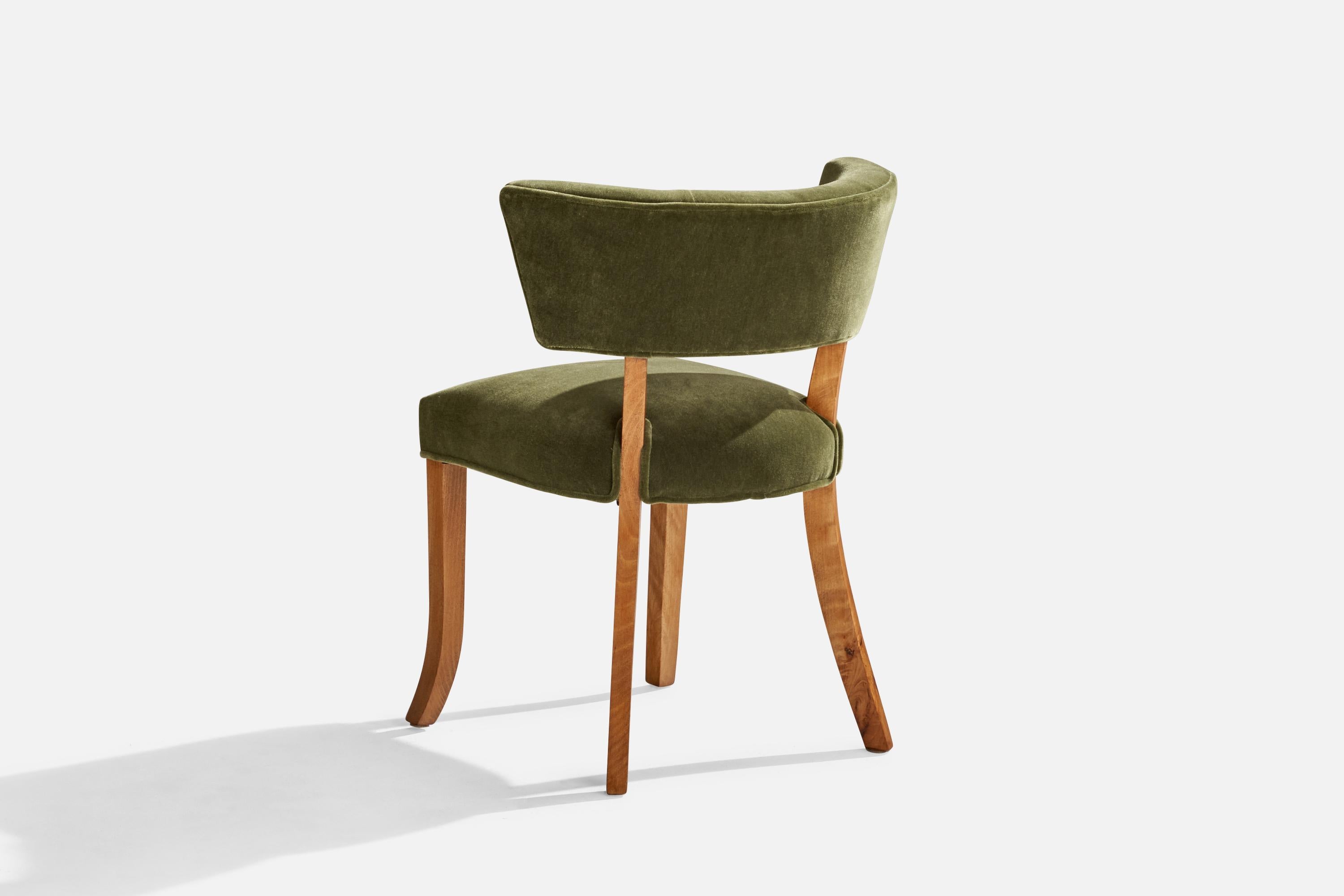 Mid-20th Century Danish Designer, Side Chair, Velvet, Beech, Denmark, 1930s For Sale