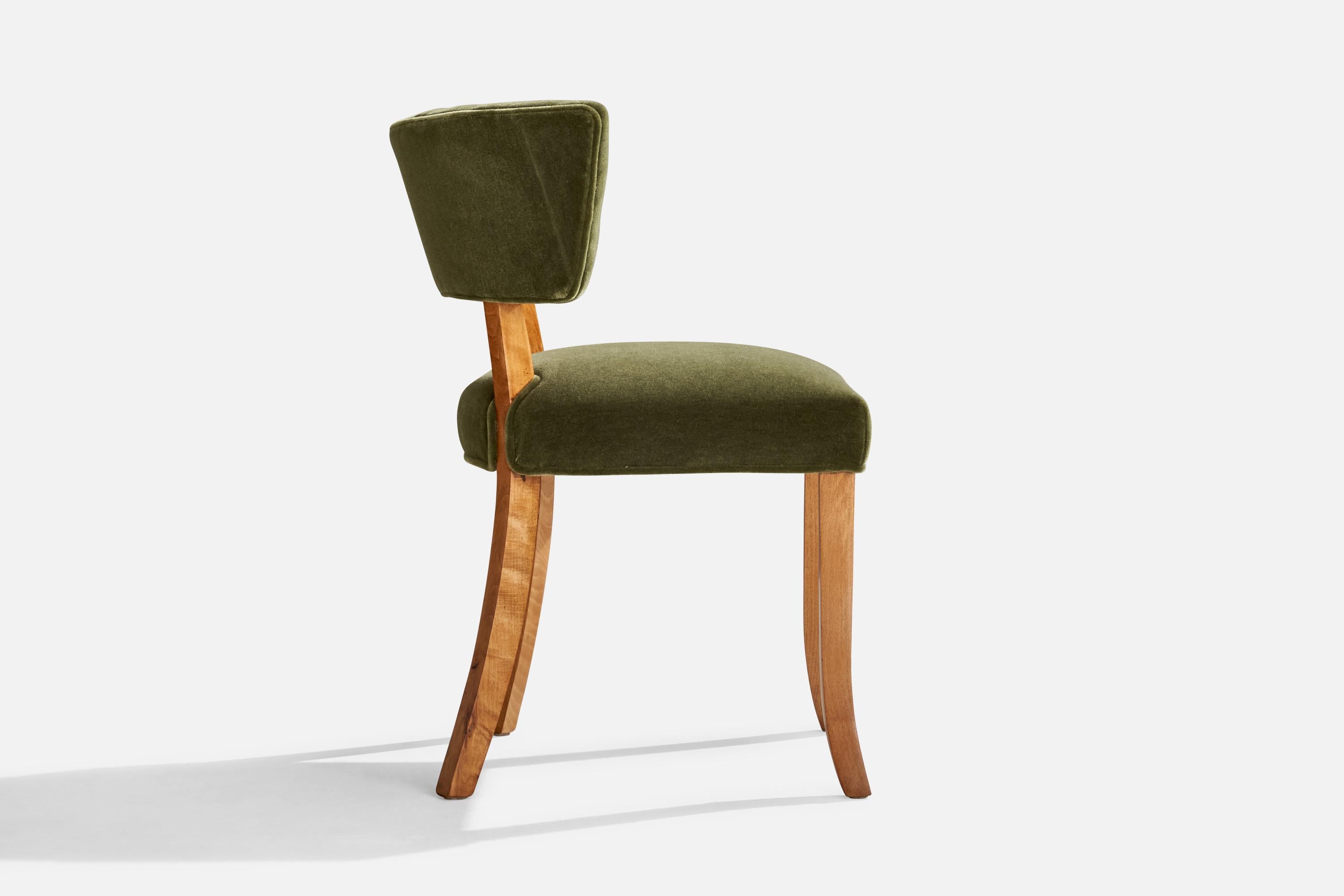 Danish Designer, Side Chair, Velvet, Beech, Denmark, 1930s For Sale 1
