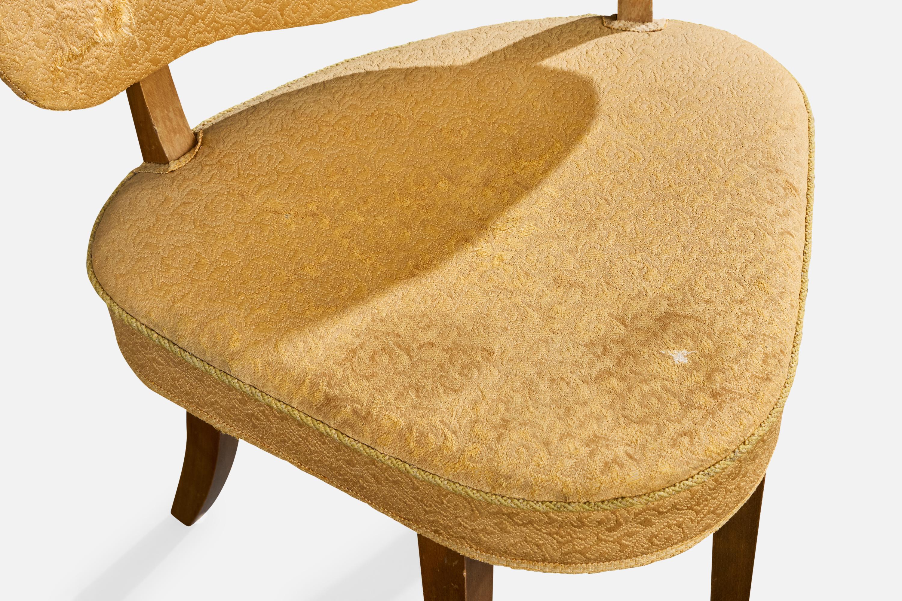 Dänischer Designer, Beistellstuhl, Holz, Stoff, Dänemark, 1940er Jahre im Angebot 5