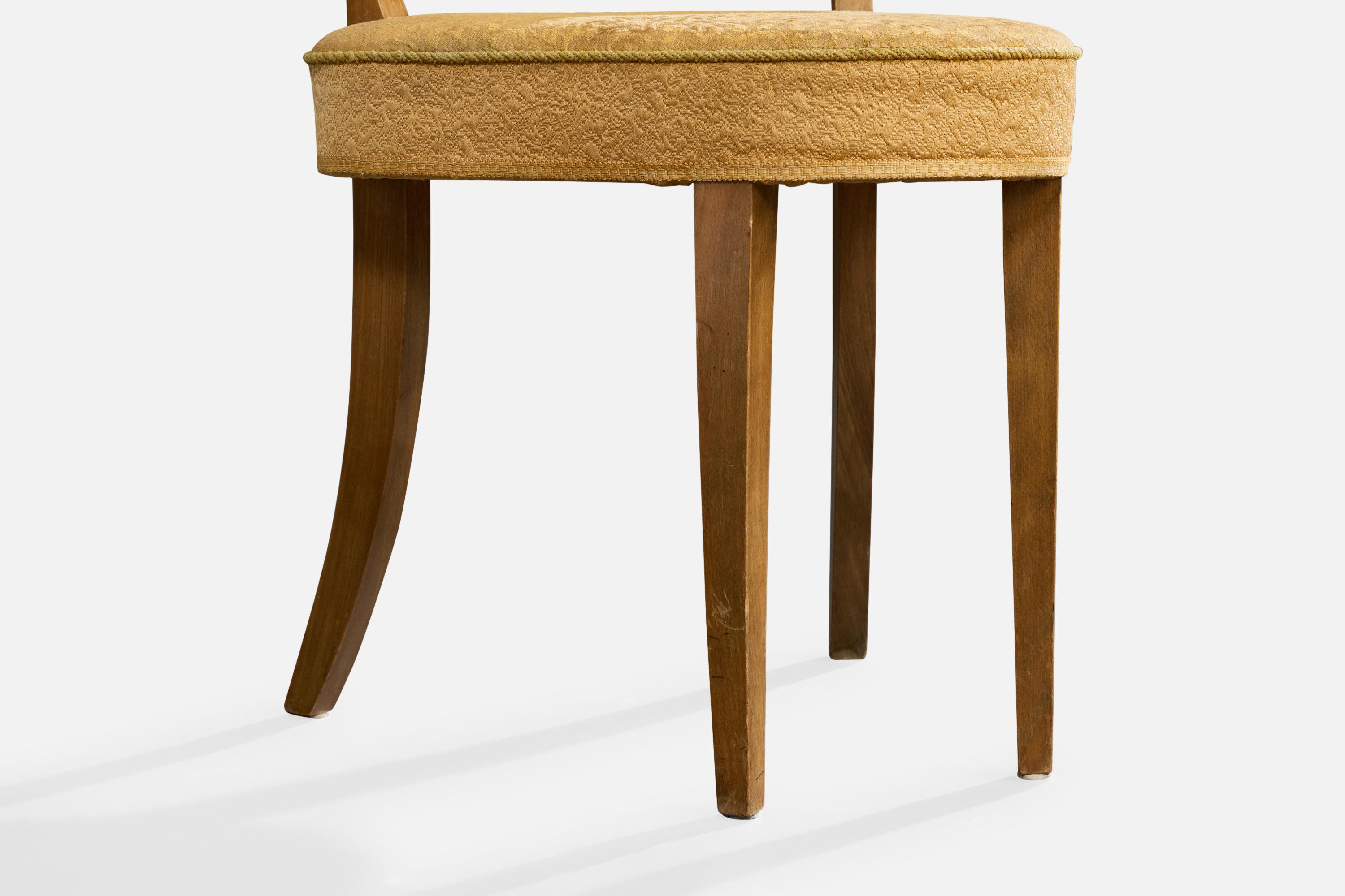 Dänischer Designer, Beistellstuhl, Holz, Stoff, Dänemark, 1940er Jahre im Angebot 6
