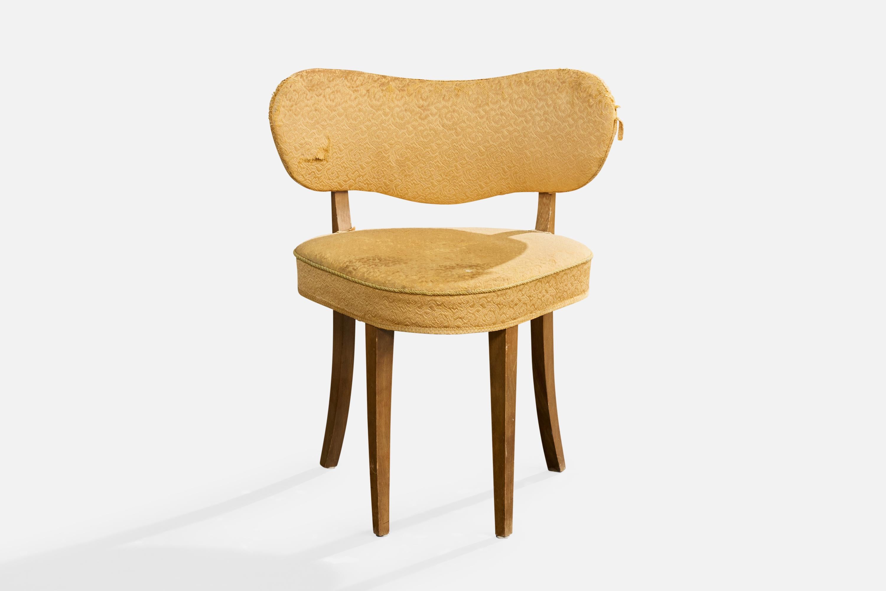 Dänischer Designer, Beistellstuhl, Holz, Stoff, Dänemark, 1940er Jahre (Skandinavische Moderne) im Angebot