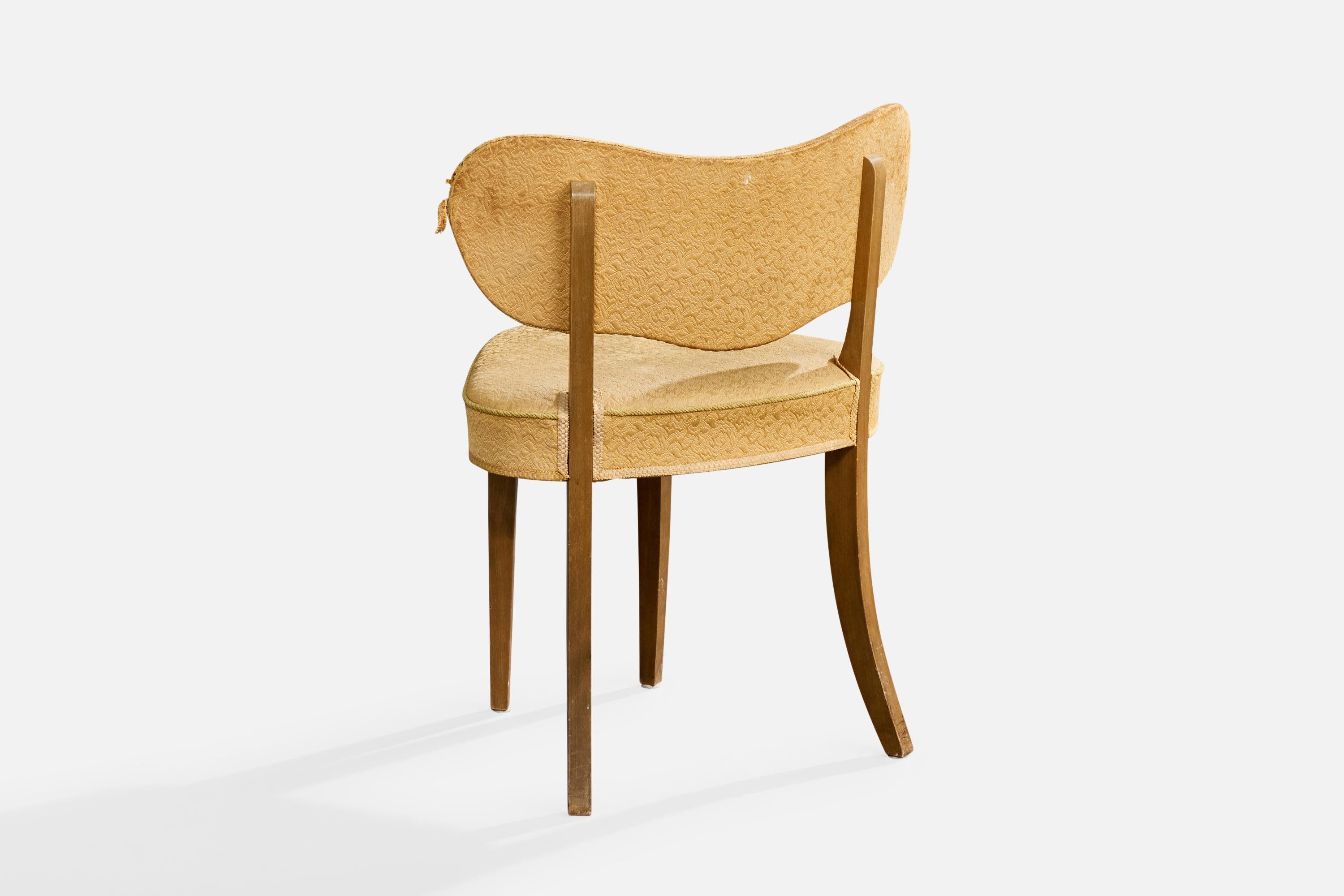 Dänischer Designer, Beistellstuhl, Holz, Stoff, Dänemark, 1940er Jahre (Mitte des 20. Jahrhunderts) im Angebot