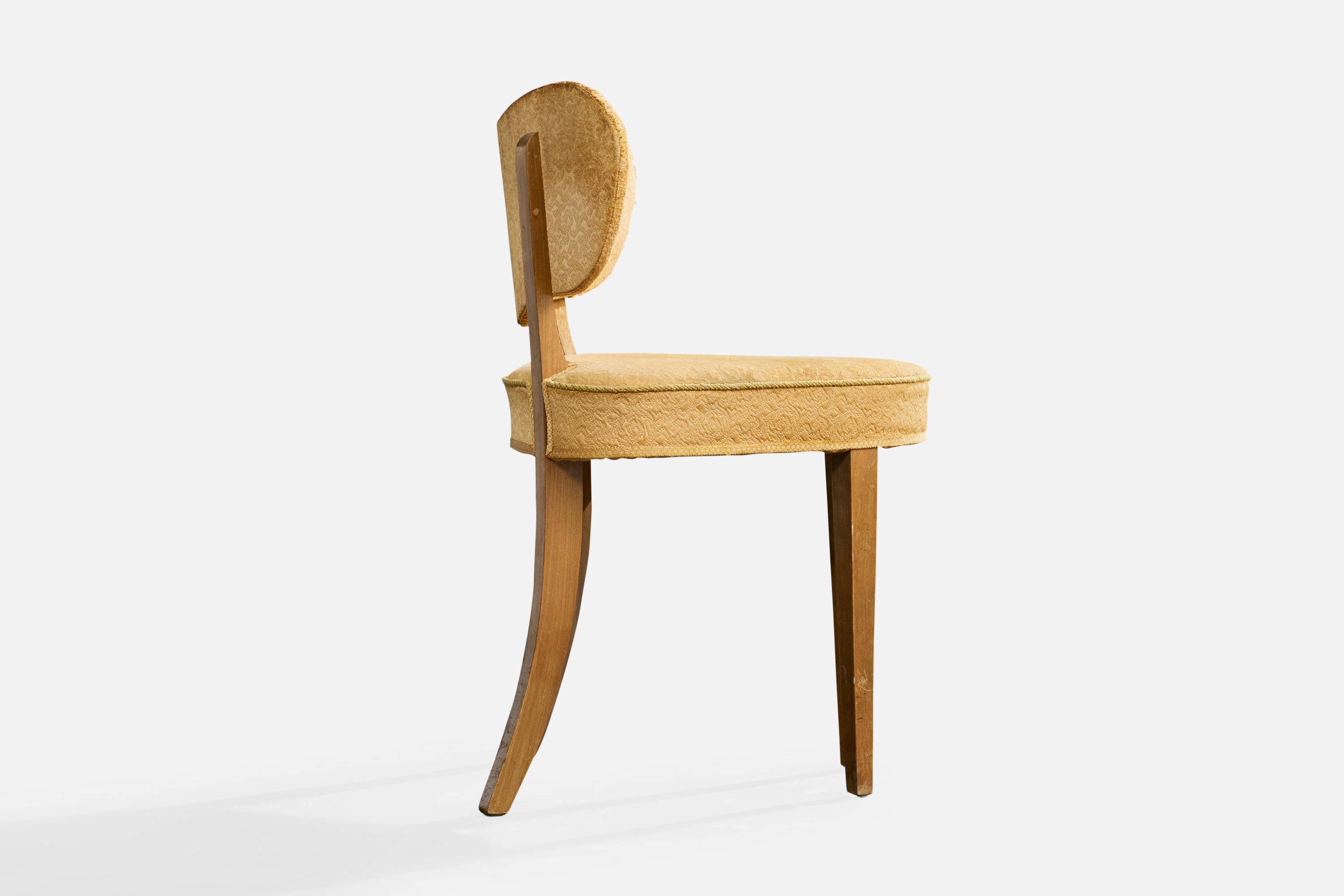 Dänischer Designer, Beistellstuhl, Holz, Stoff, Dänemark, 1940er Jahre im Angebot 1