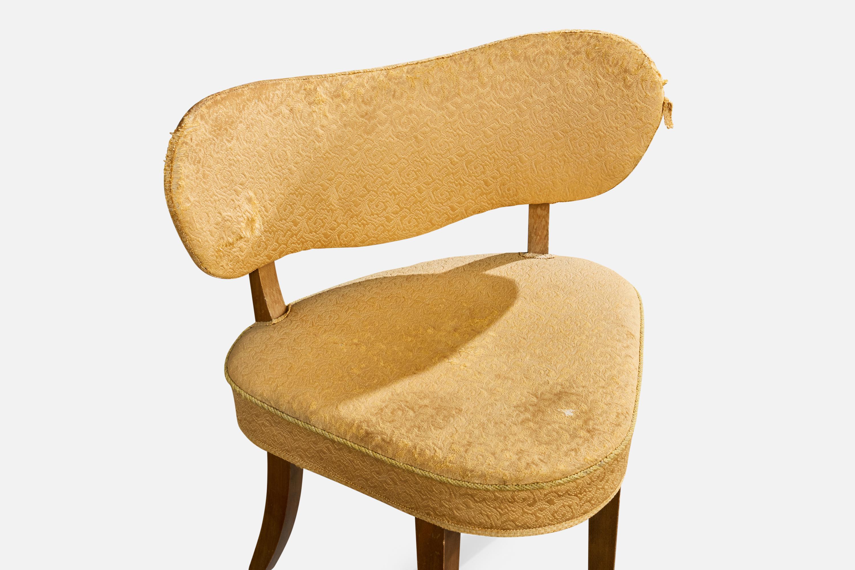 Dänischer Designer, Beistellstuhl, Holz, Stoff, Dänemark, 1940er Jahre im Angebot 2