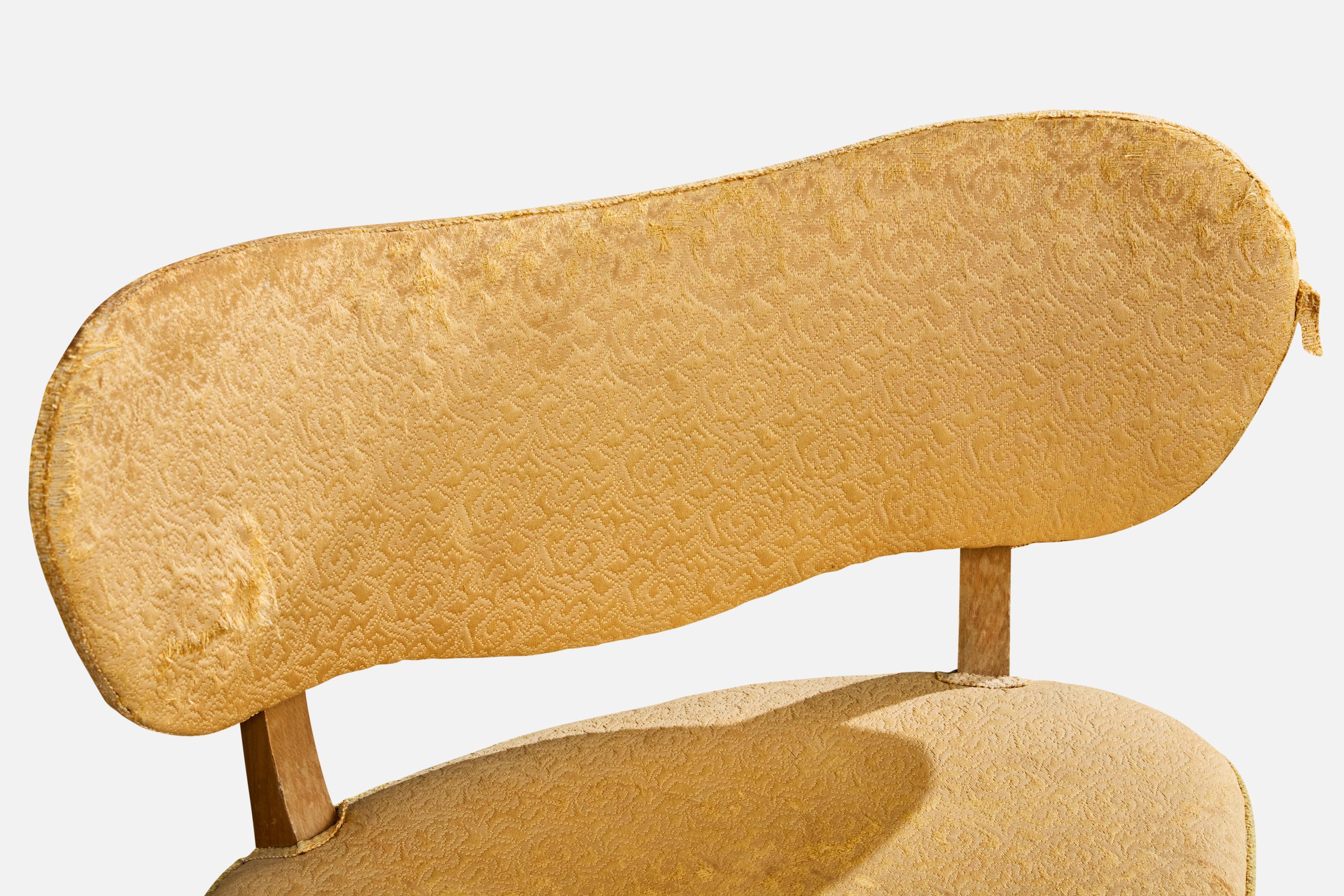 Dänischer Designer, Beistellstuhl, Holz, Stoff, Dänemark, 1940er Jahre im Angebot 3