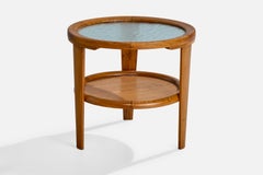 Danish Designer, Side Table, Oak, Glass, Denmark, 1940s