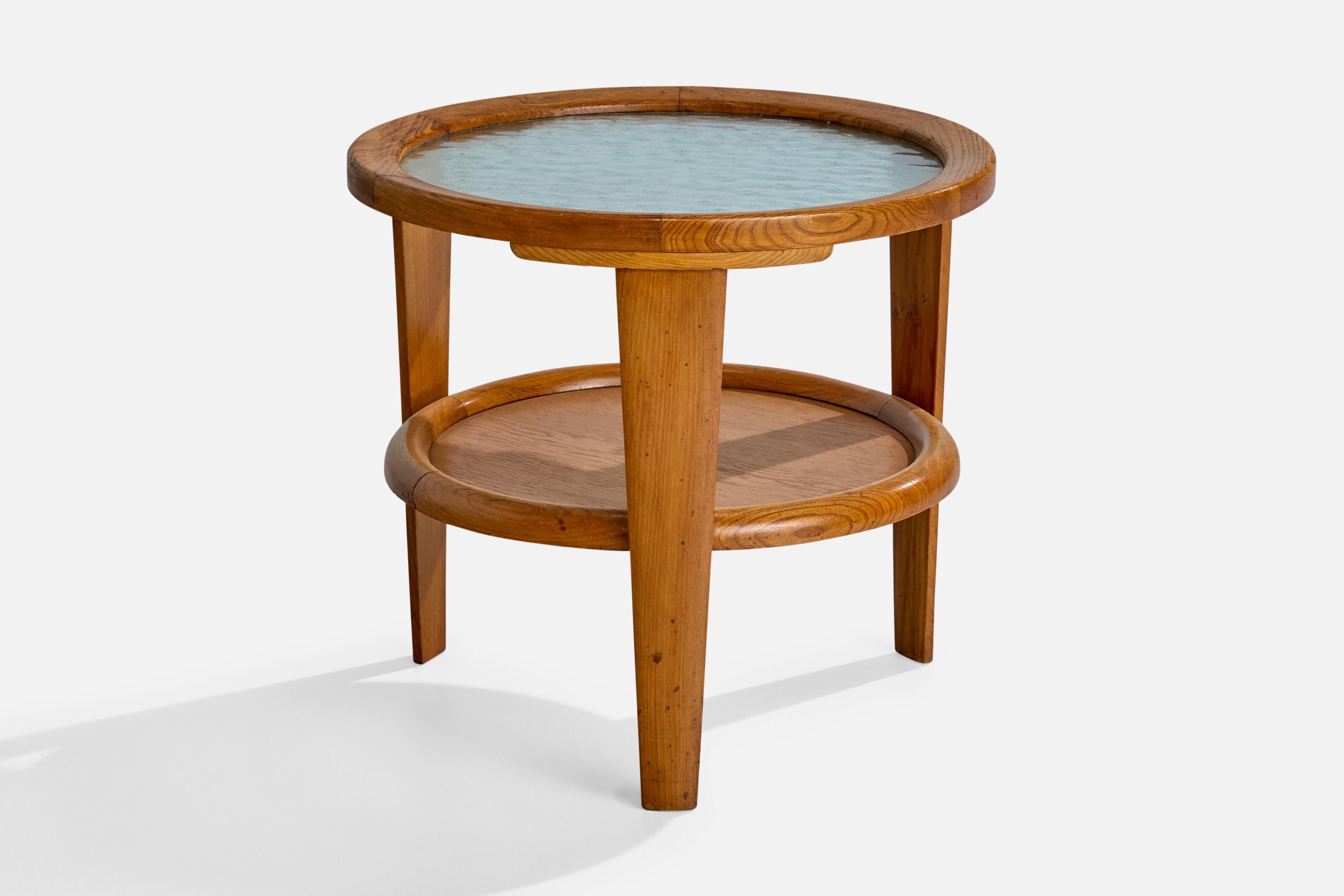 Scandinave moderne Designer danois, table d'appoint, Oak, verre, Danemark, années 1940 en vente