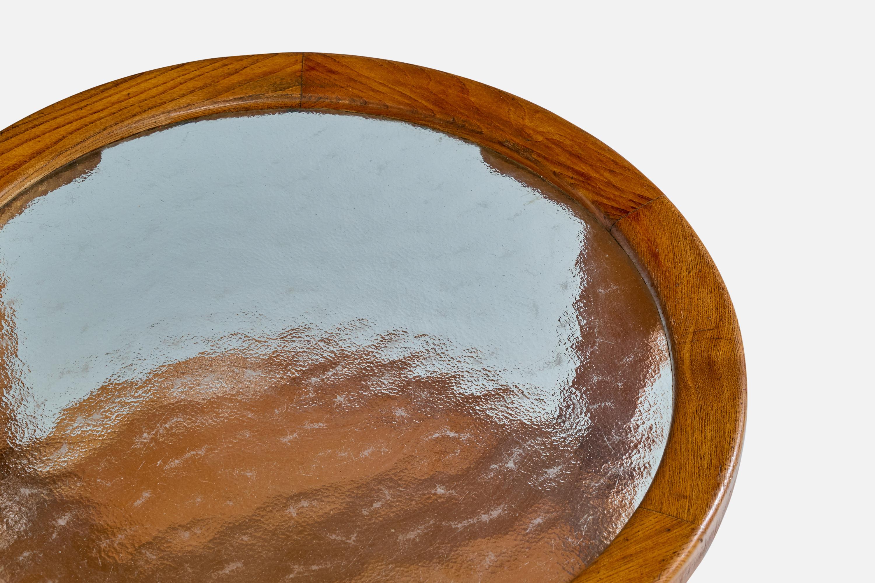 Designer danois, table d'appoint, Oak, verre, Danemark, années 1940 Bon état - En vente à High Point, NC