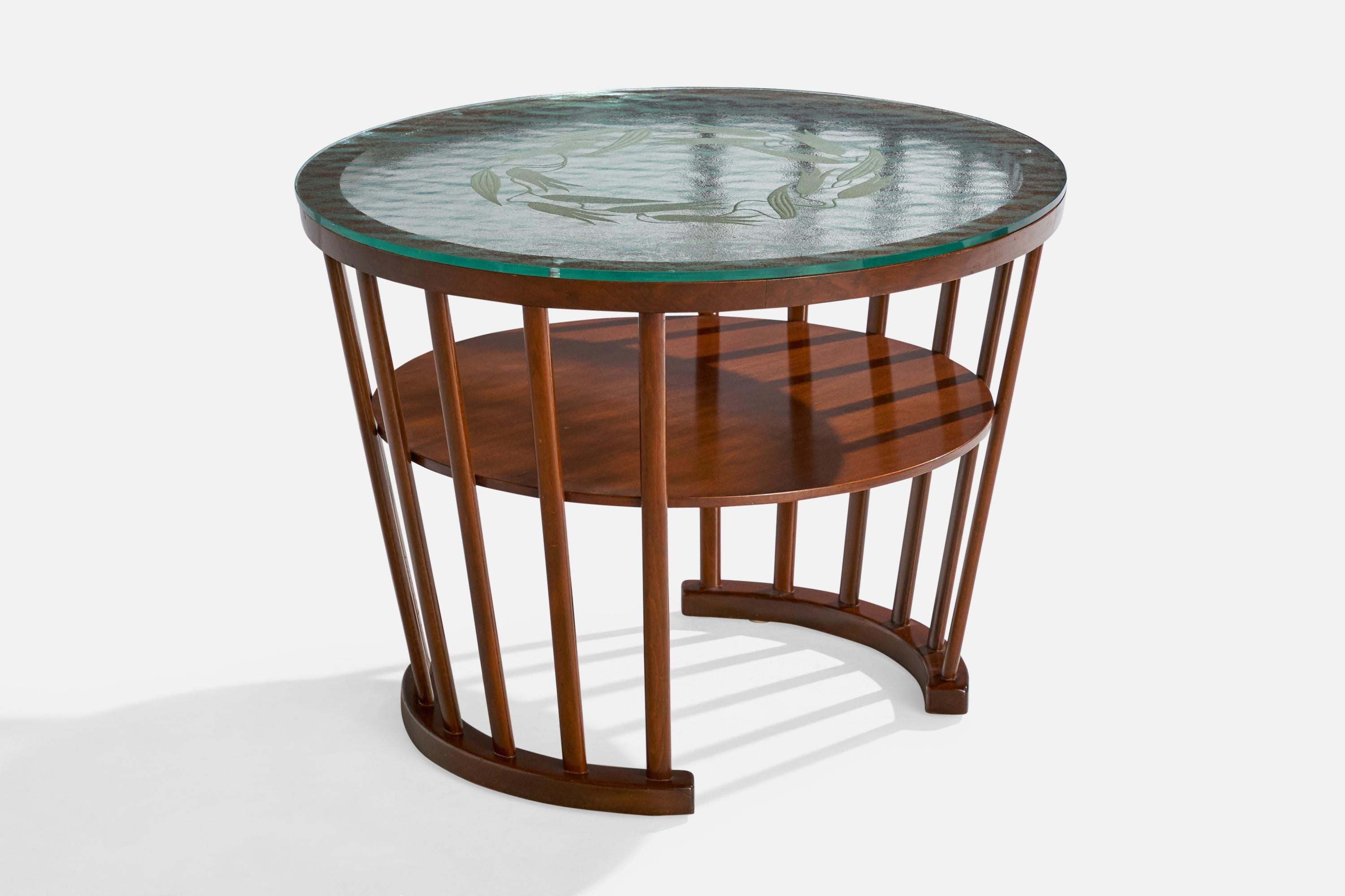 Dänischer Designer, Beistelltisch, Holz, Glas, Dänemark, 1940er Jahre (Skandinavische Moderne) im Angebot