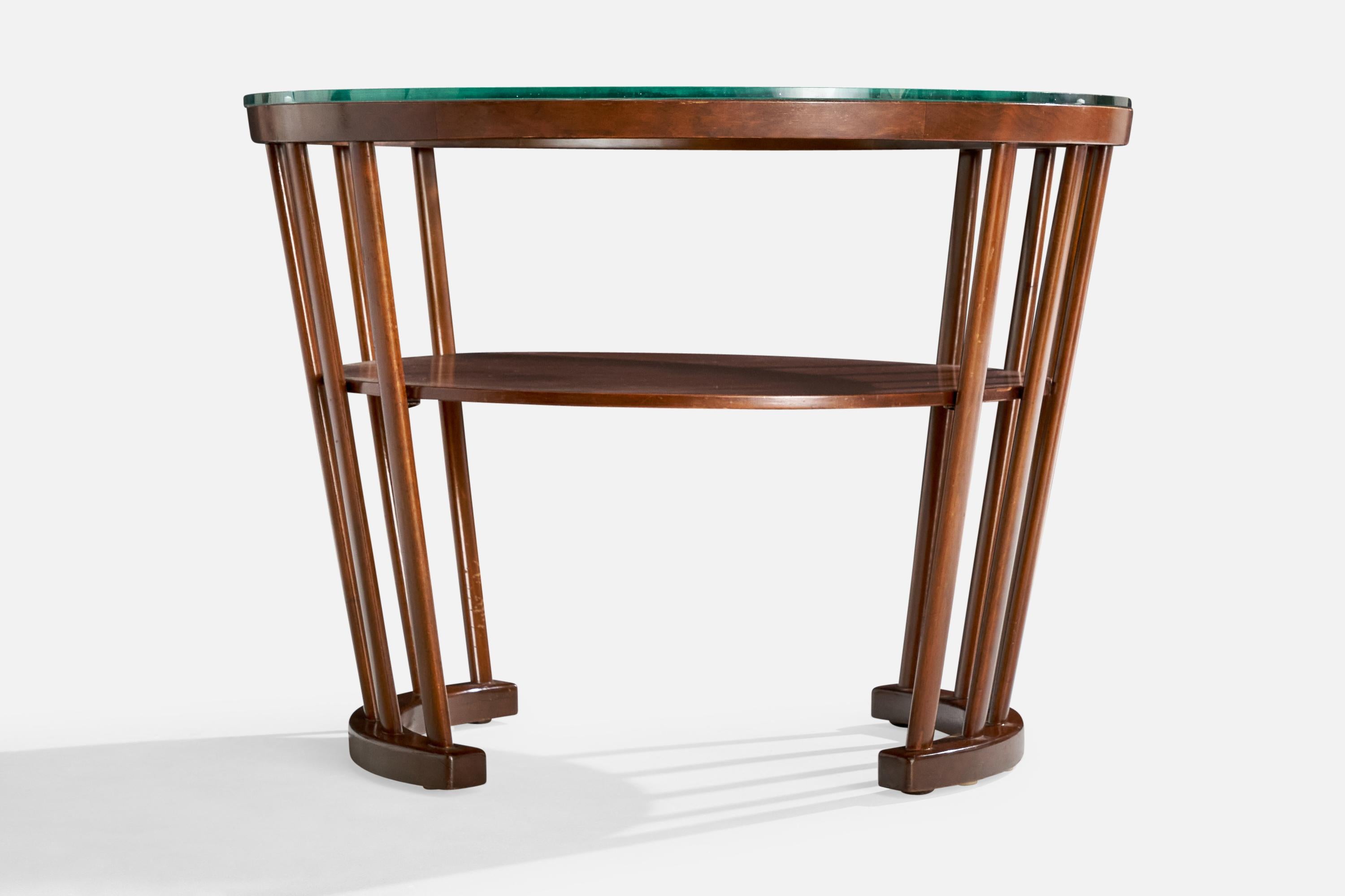 Dänischer Designer, Beistelltisch, Holz, Glas, Dänemark, 1940er Jahre im Zustand „Gut“ im Angebot in High Point, NC