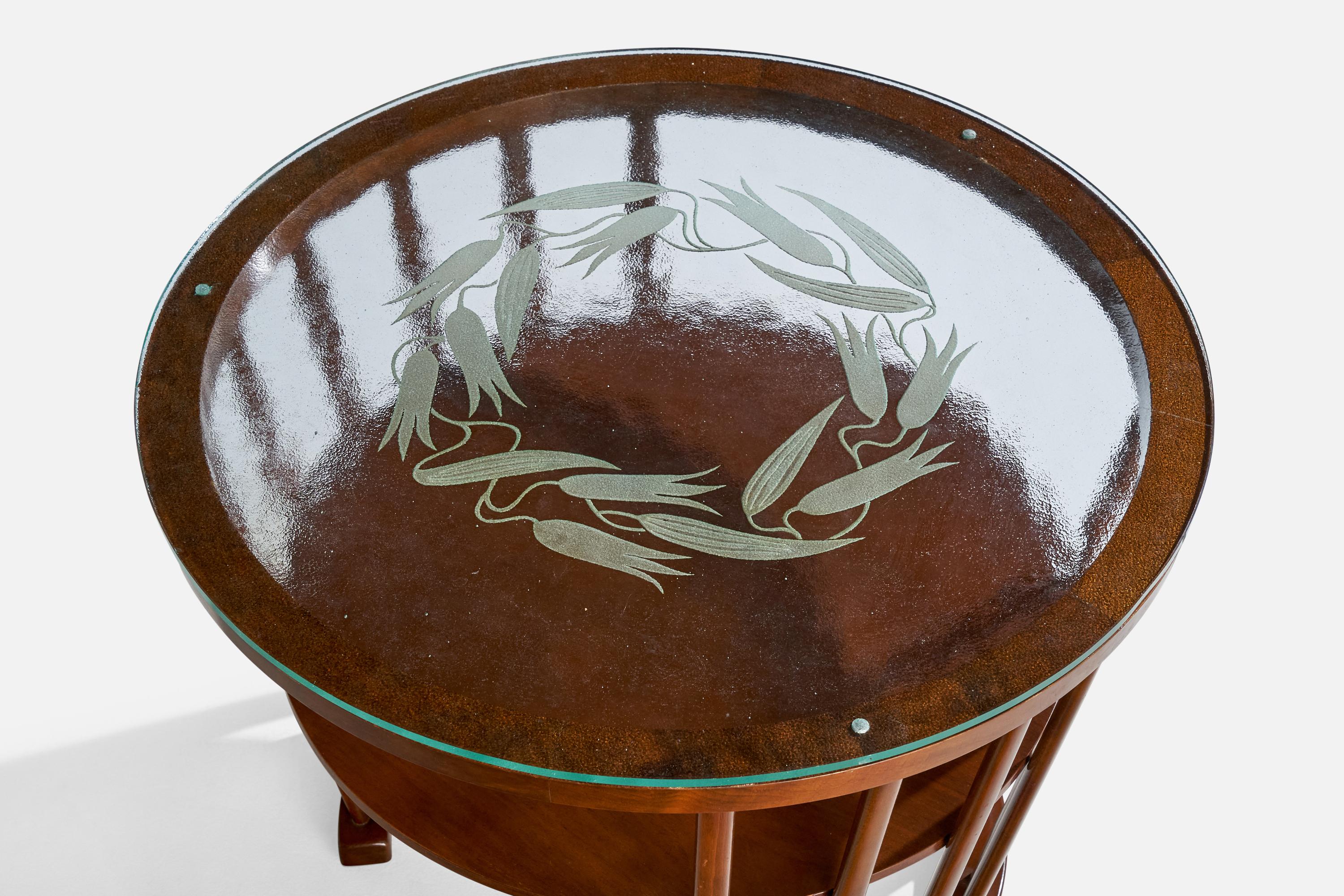 Dänischer Designer, Beistelltisch, Holz, Glas, Dänemark, 1940er Jahre (Mitte des 20. Jahrhunderts) im Angebot