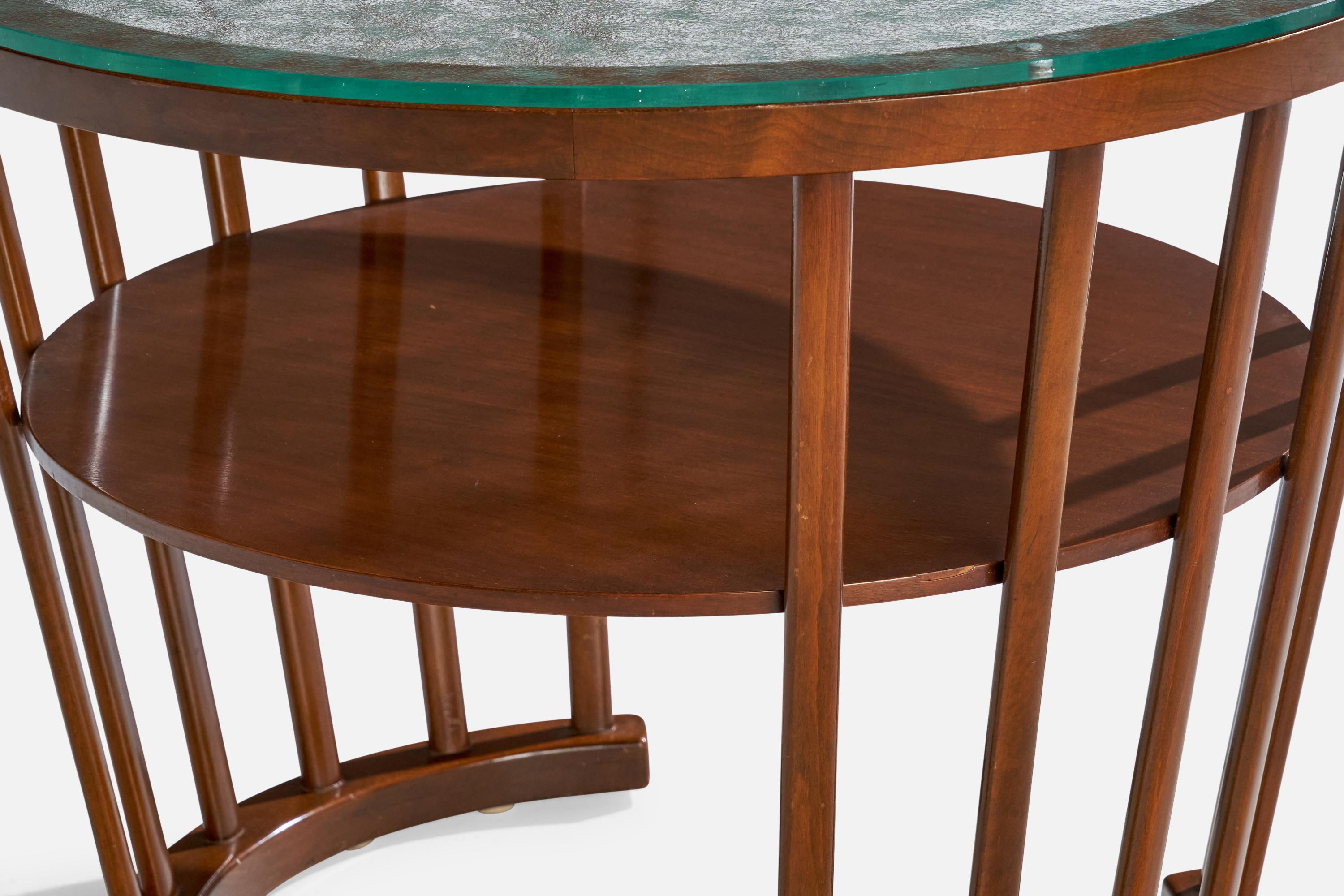 Dänischer Designer, Beistelltisch, Holz, Glas, Dänemark, 1940er Jahre im Angebot 3