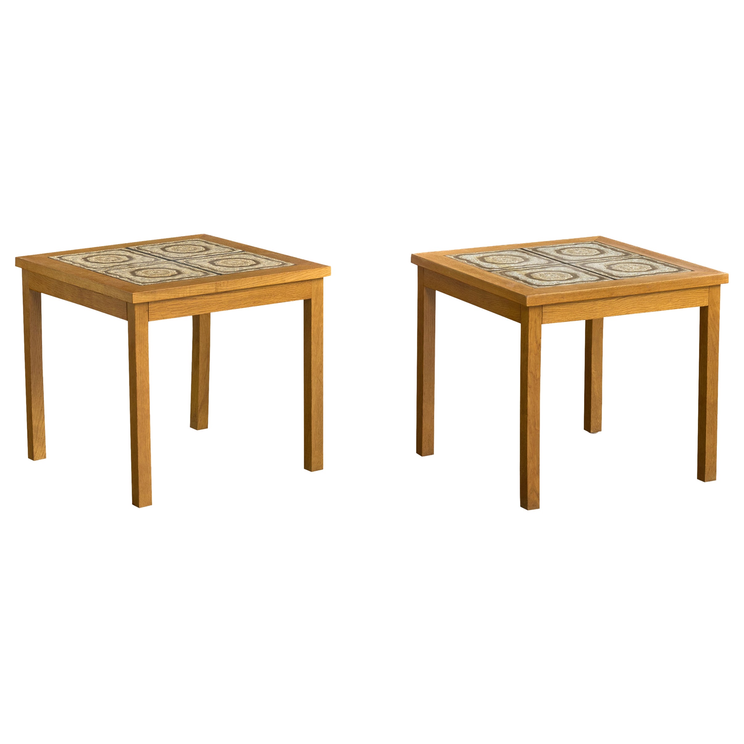 Danish Designer, Side Tables, Oak, Ceramic, Denmark, 1960s