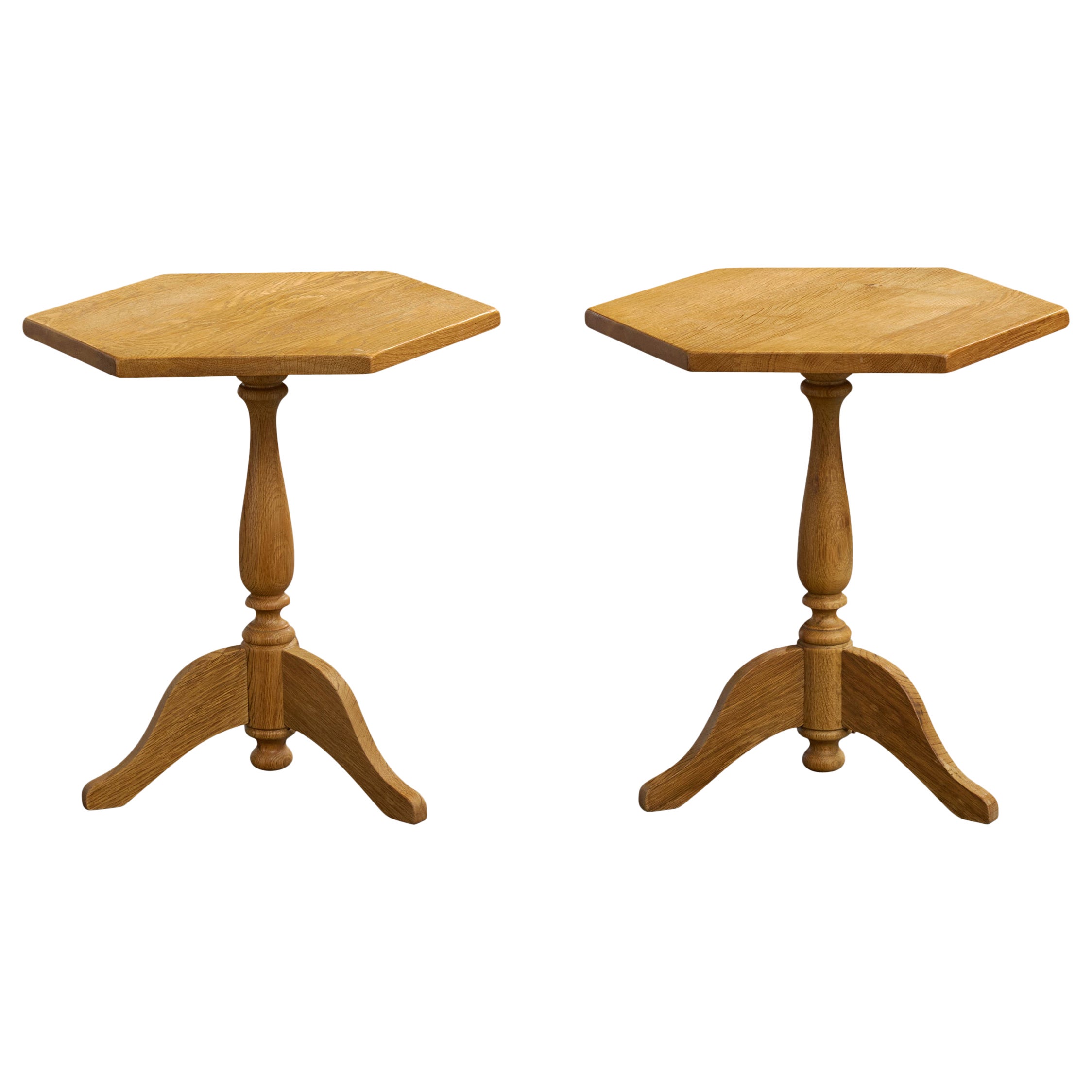 Danish Designer, Side Tables, Oak, Denmark, 1970s For Sale