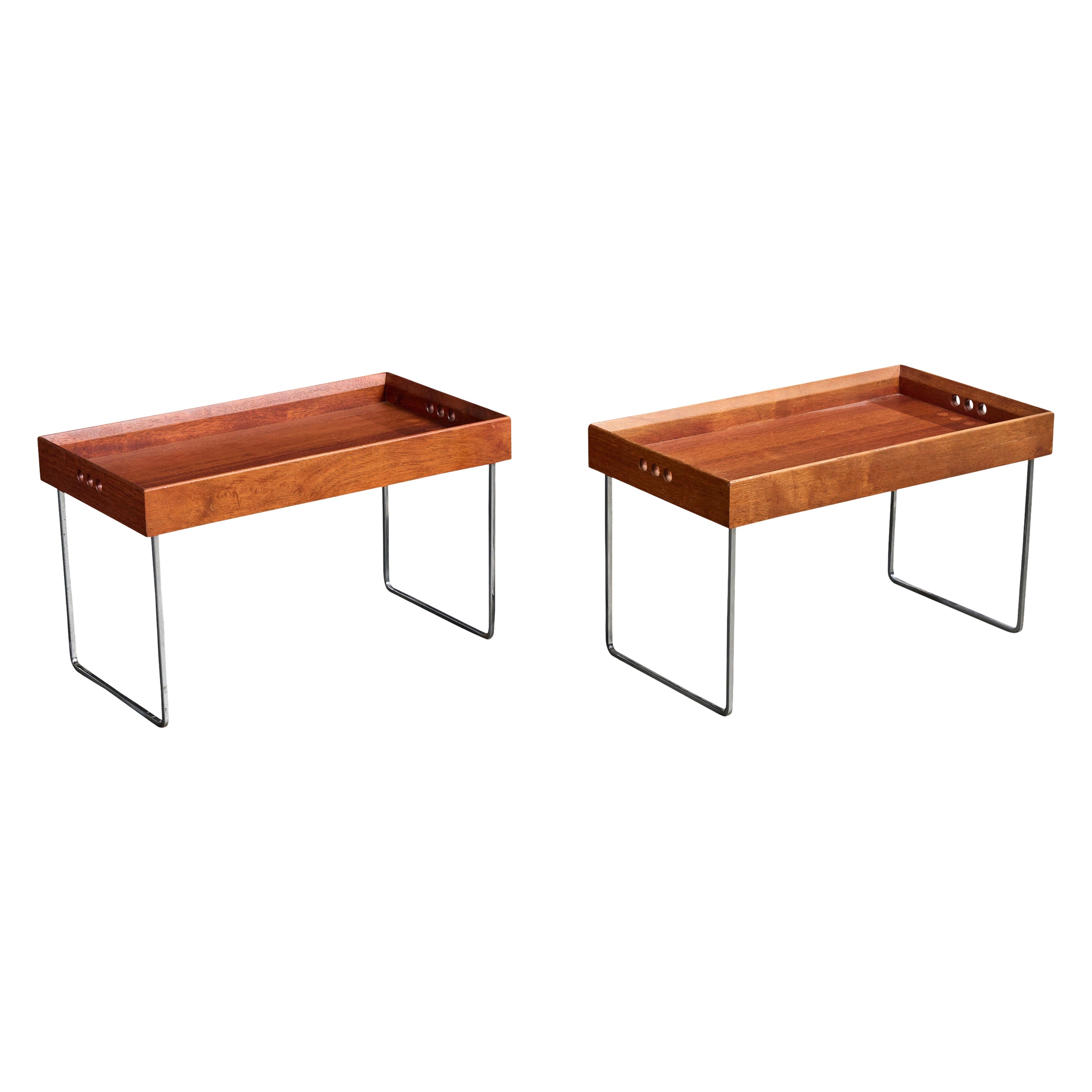 Danish Designer, Side Tables, Teak, Chrome, Denmark, 1960s For Sale